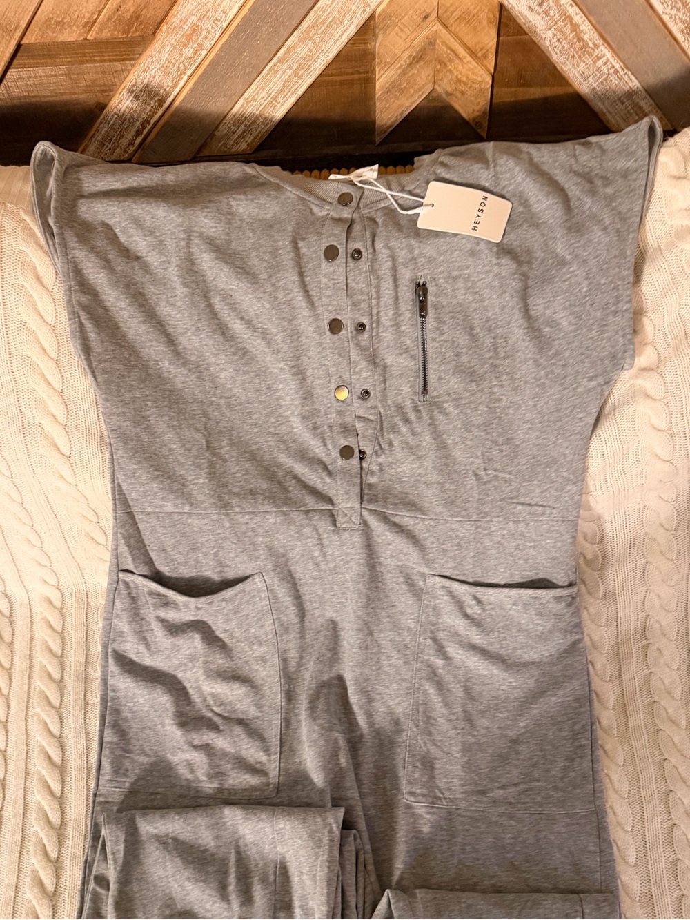 Heyson Women's Gray Casual Jumpsuit with Snap Front